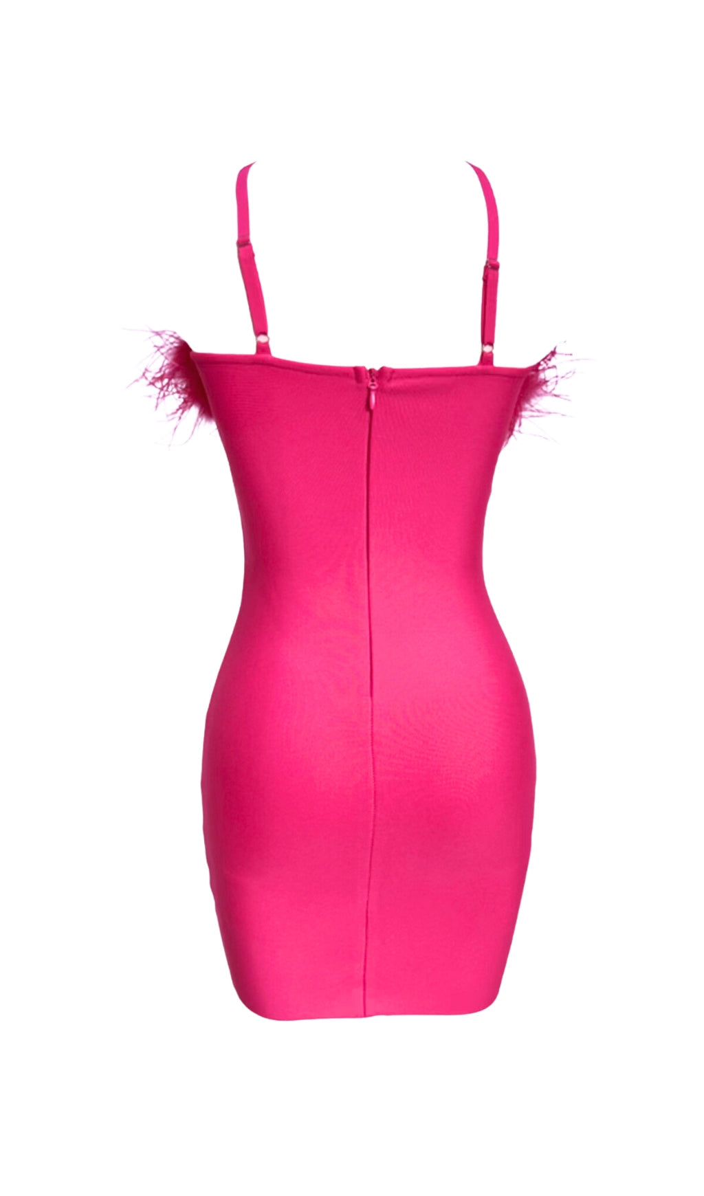 FEATHER HALTER MINI DRESS IN PINK