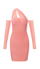 BANDAGE MESH IRREGULAR STRAPS MINI DRESS IN PINK