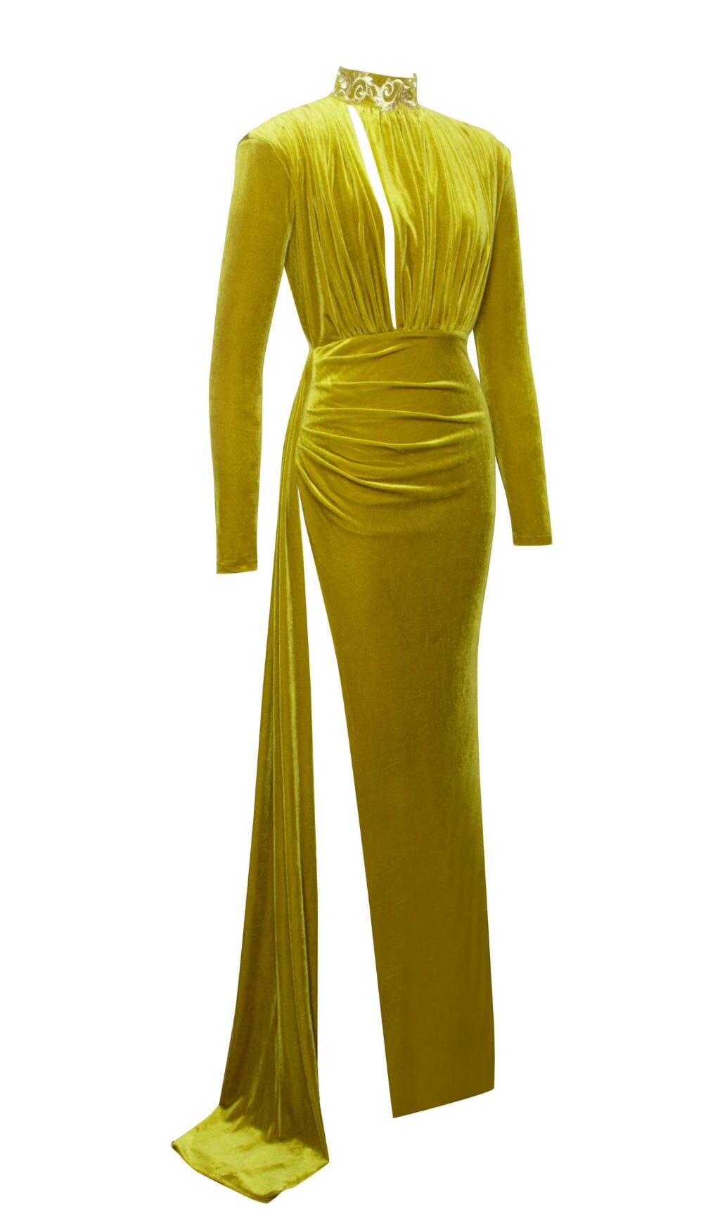 Zenaida Gold Cutout High Slit Velvet Gown