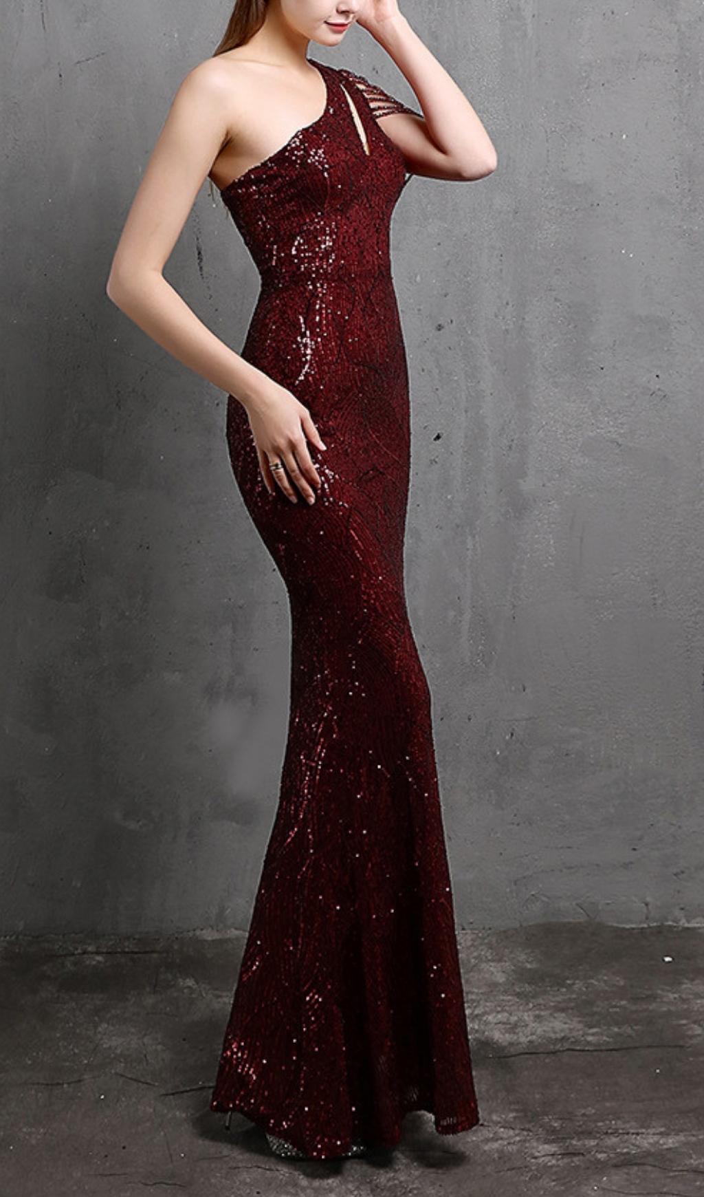 RED CUTOUT SEQUIN MAXI DRESS