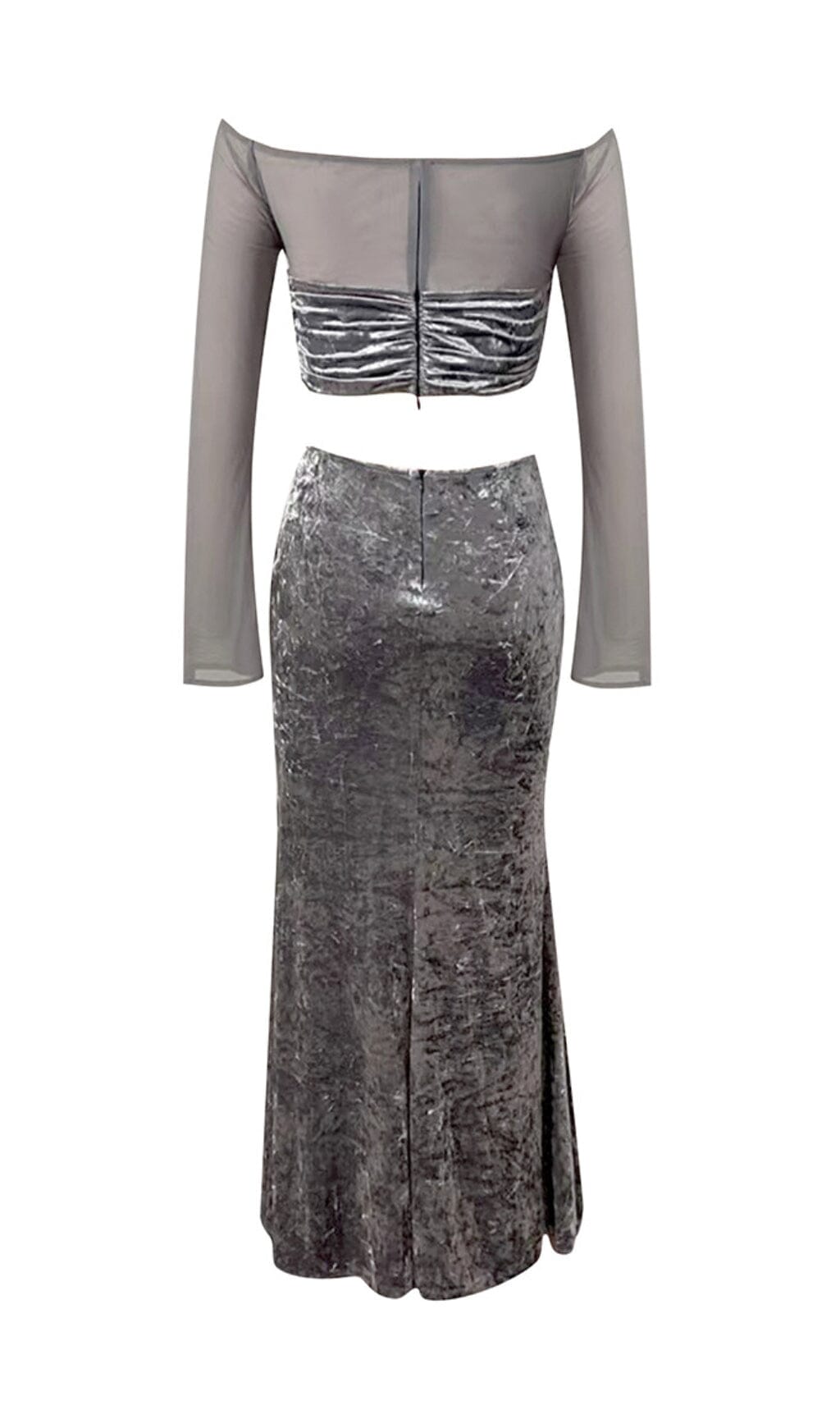 PERSPECTIVE VELVET BREAST TOP SUIT IN SILVER GRAY