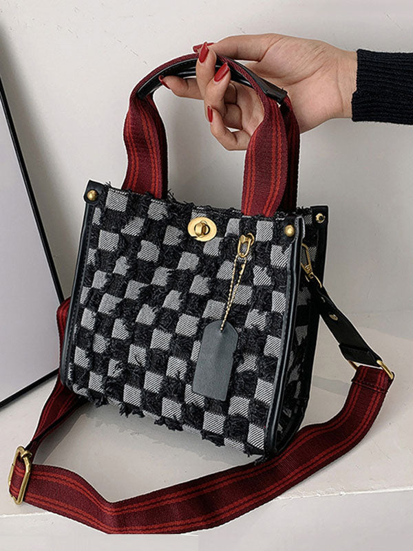 Denim Checkerboard Tote Bag