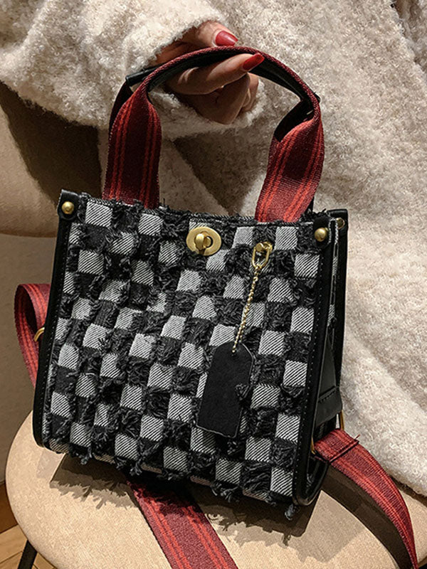 Denim Checkerboard Tote Bag