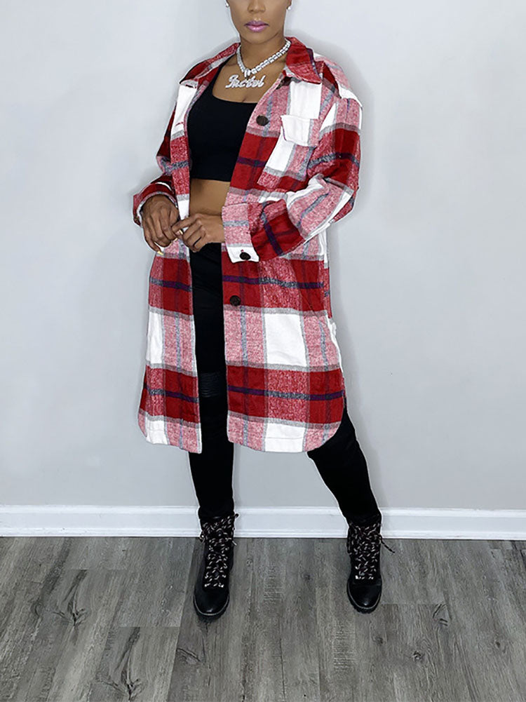 Casual Plaid Turndown Collar Shirt Coat