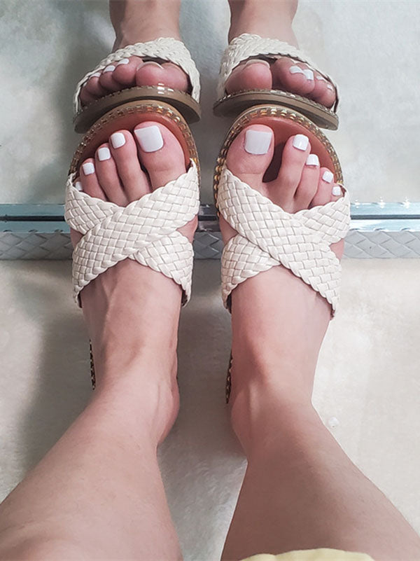 Braided Crossed Straps Flat Slides