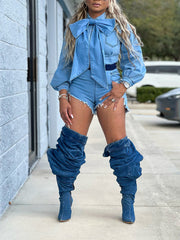 Lantern Sleeve Denim Jumpsuit