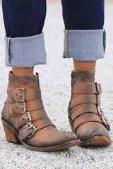 Buckle Zipper Chunky Heel Ankle Boots