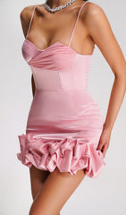 RUFFLED CORSET MINI DRESS IN PEACH