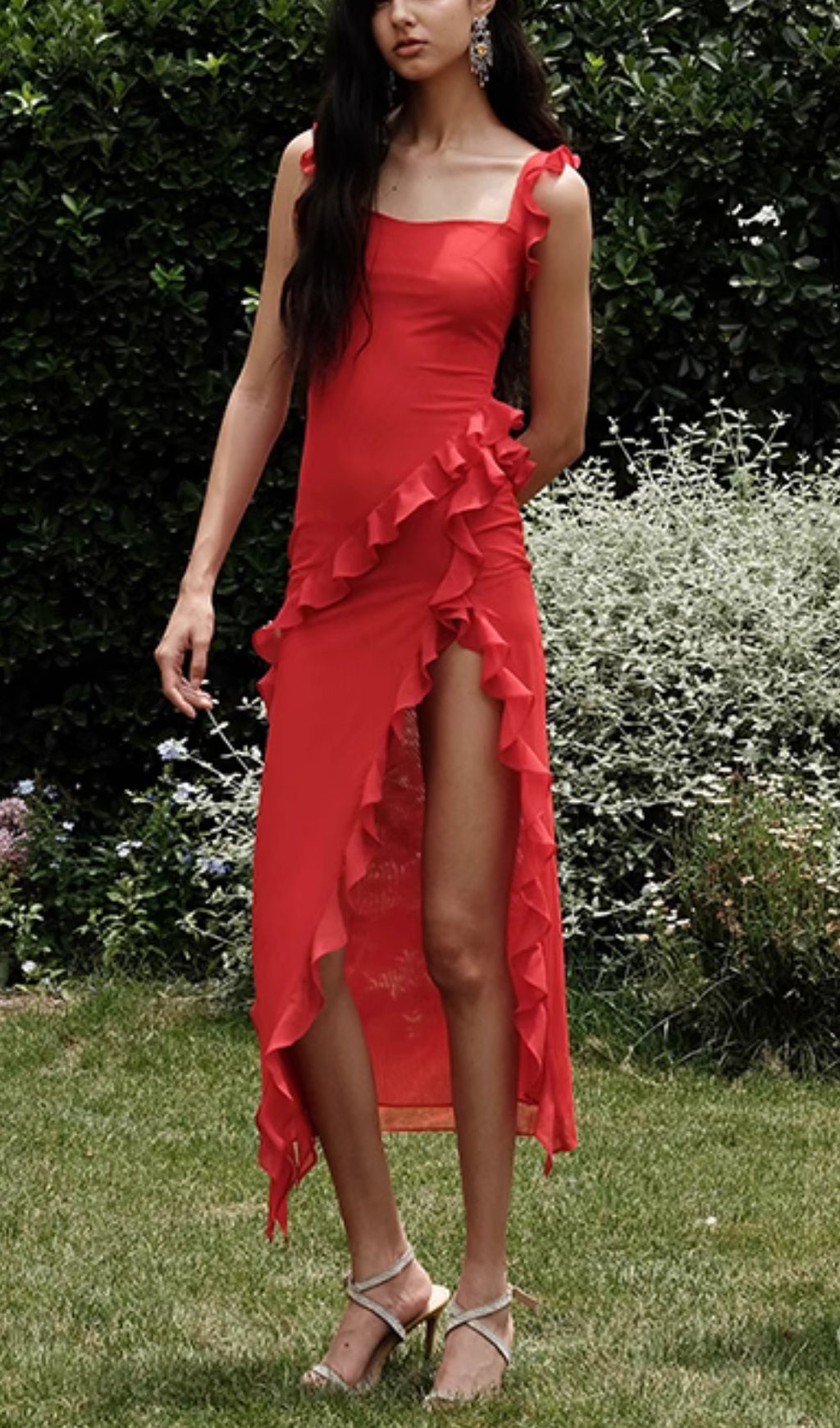 RUFFLE MAXI DRESS IN CHERRY