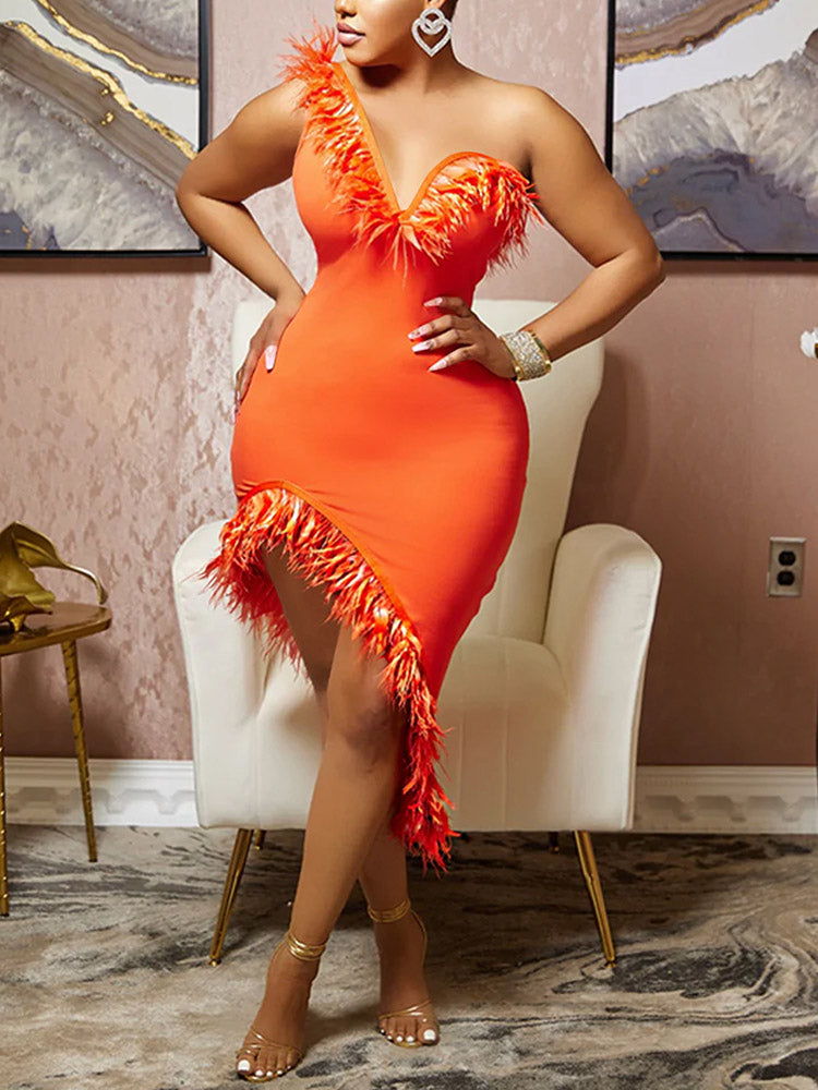 One Shoulder Sleeveless Midi Dress