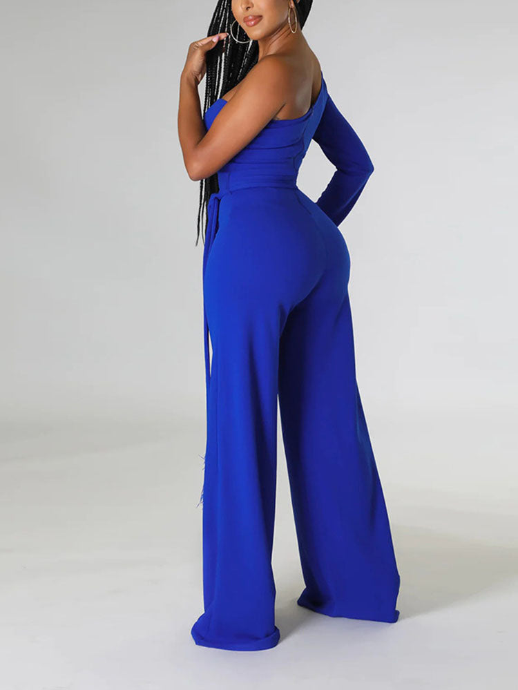One Shoulder Solid Jumpsuit