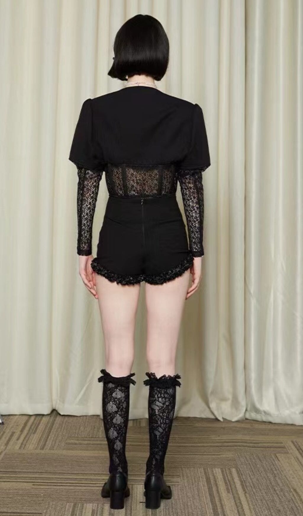 MESH CORSET TWO PIECES SUIT IN BLACK