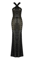 HALTER SEQUIN MAXI DRESS IN BLACK