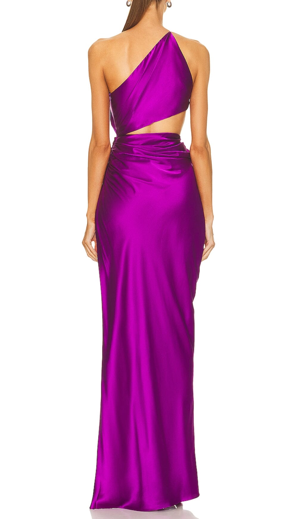 ONE-SHOULDER SILK SATIN MIDI DRESS IN PURPLE