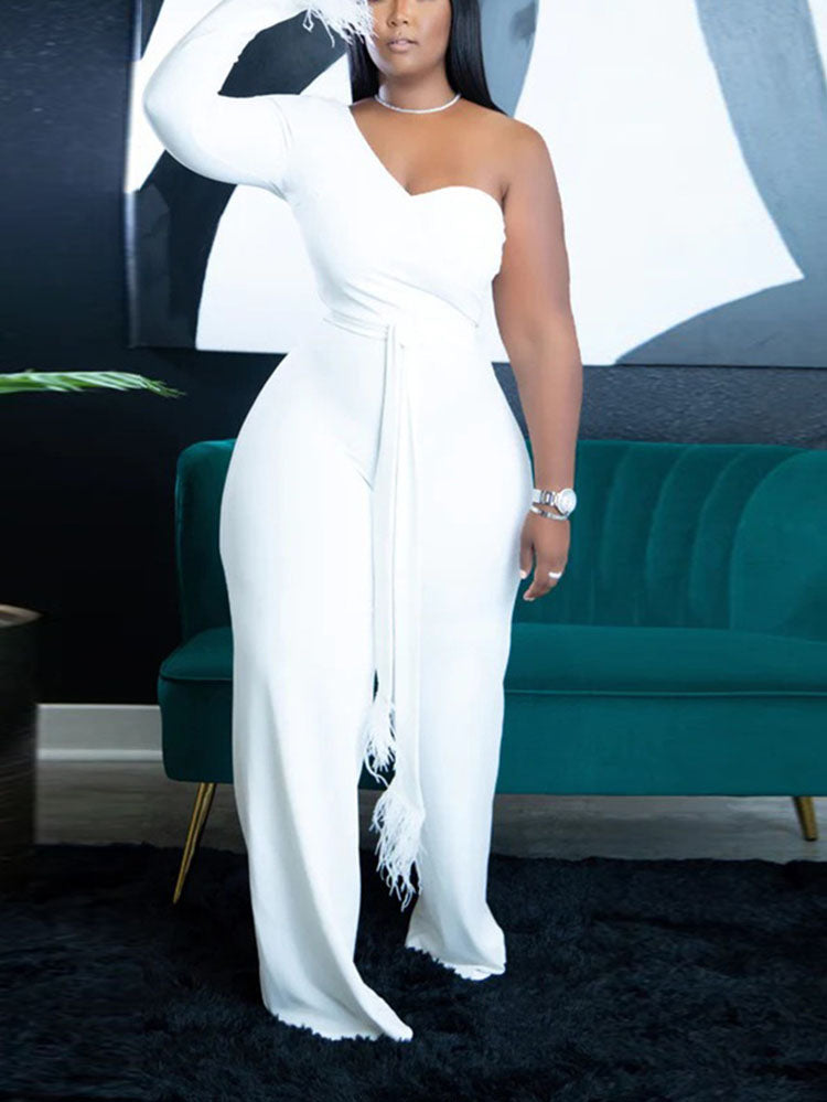 One Shoulder Solid Jumpsuit