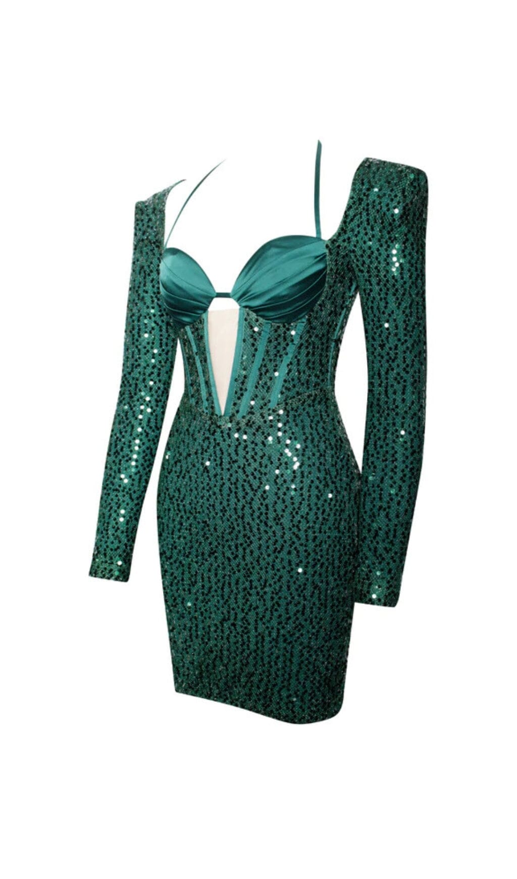 MELINA EMERALD GREEN LONG SLEEVE SEQUIN DRESS