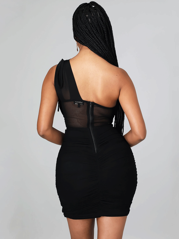 One Shoulder Mesh Mini Dress