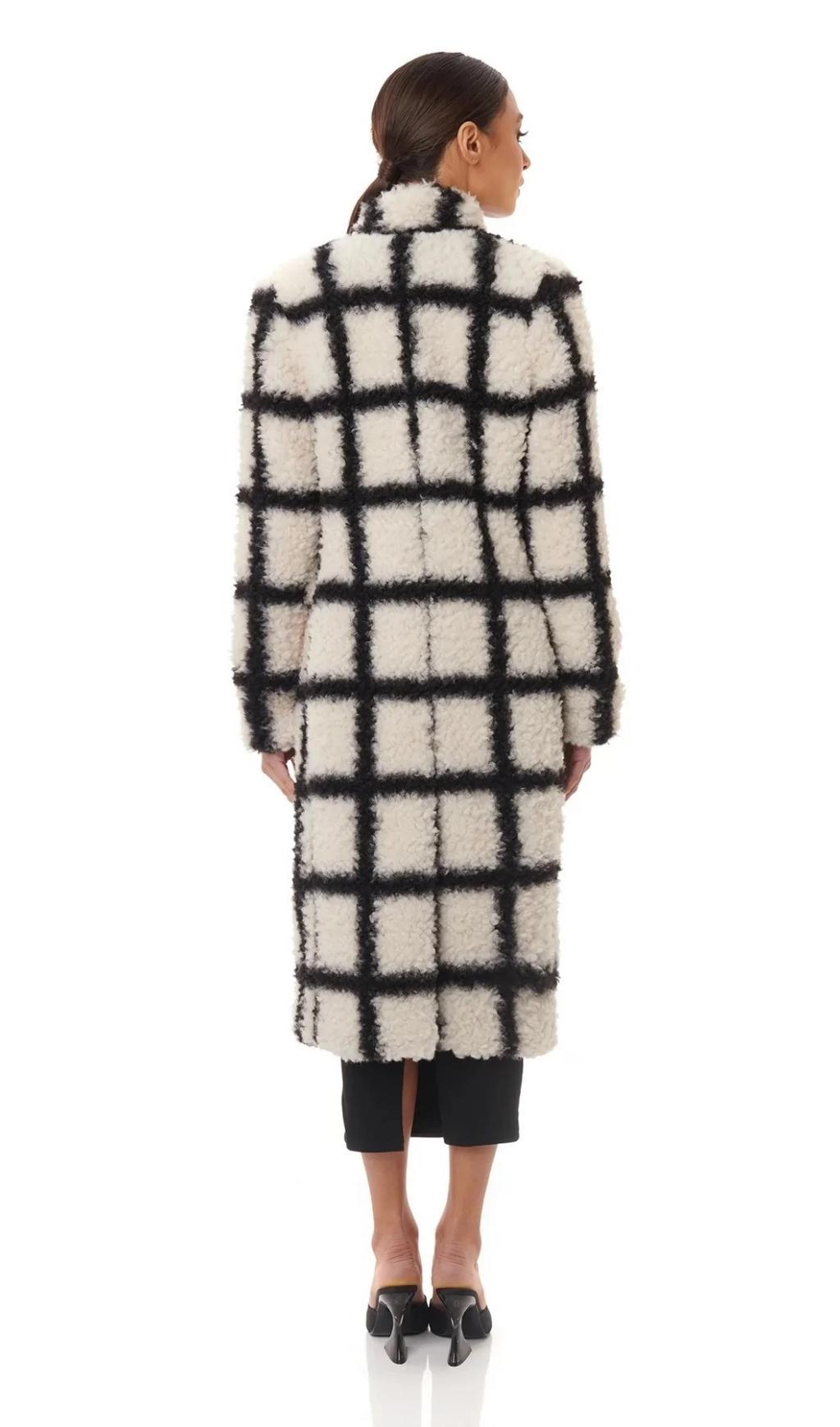 Nina Faux Fur Check Coat Cream And Black