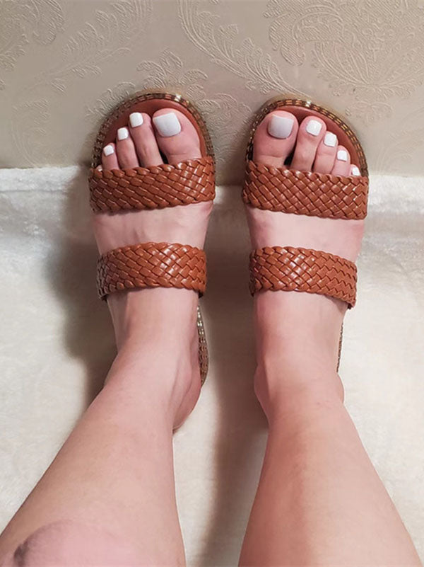 Braided Double Strap Flat Slides