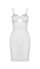 DIAMOND SUSPENDER BOW SLIM DRESS IN WHITE