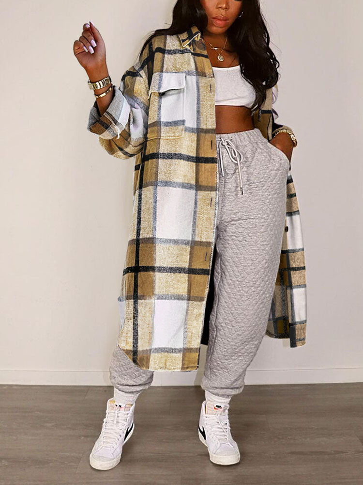 Casual Plaid Turndown Collar Shirt Coat