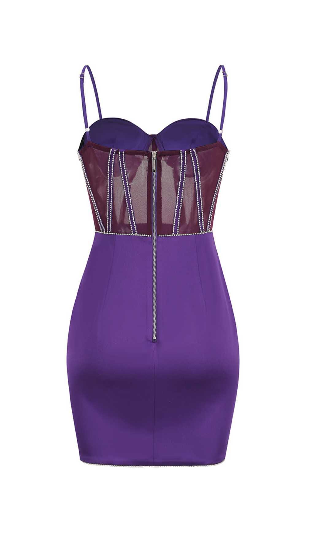 MESH CORSET MINI DRESS IN PURPLE