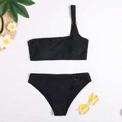 Solid Color Elegant One Shoulder Bikini (Clearance)