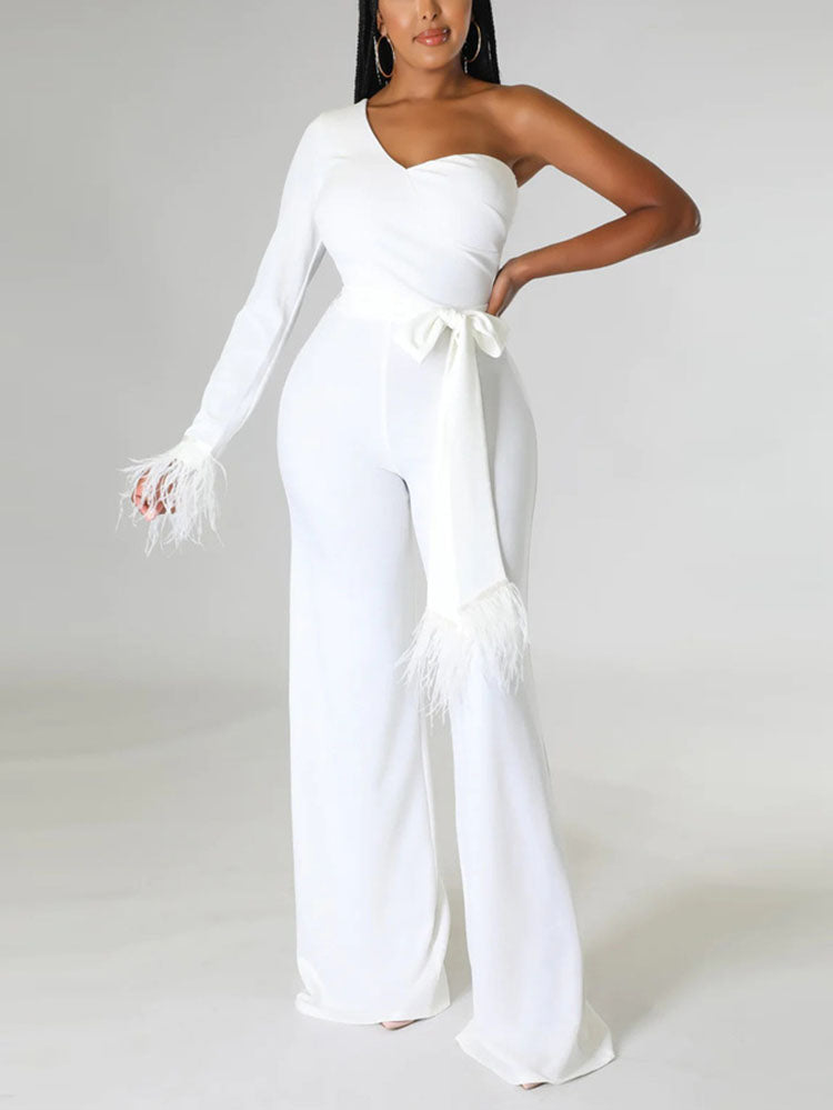 One Shoulder Solid Jumpsuit