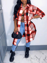 Plaid Button Long Shirt Coat