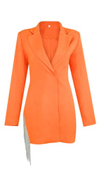 FREYA ORANGE CRYSTAL FRINGE BLAZER DRESS