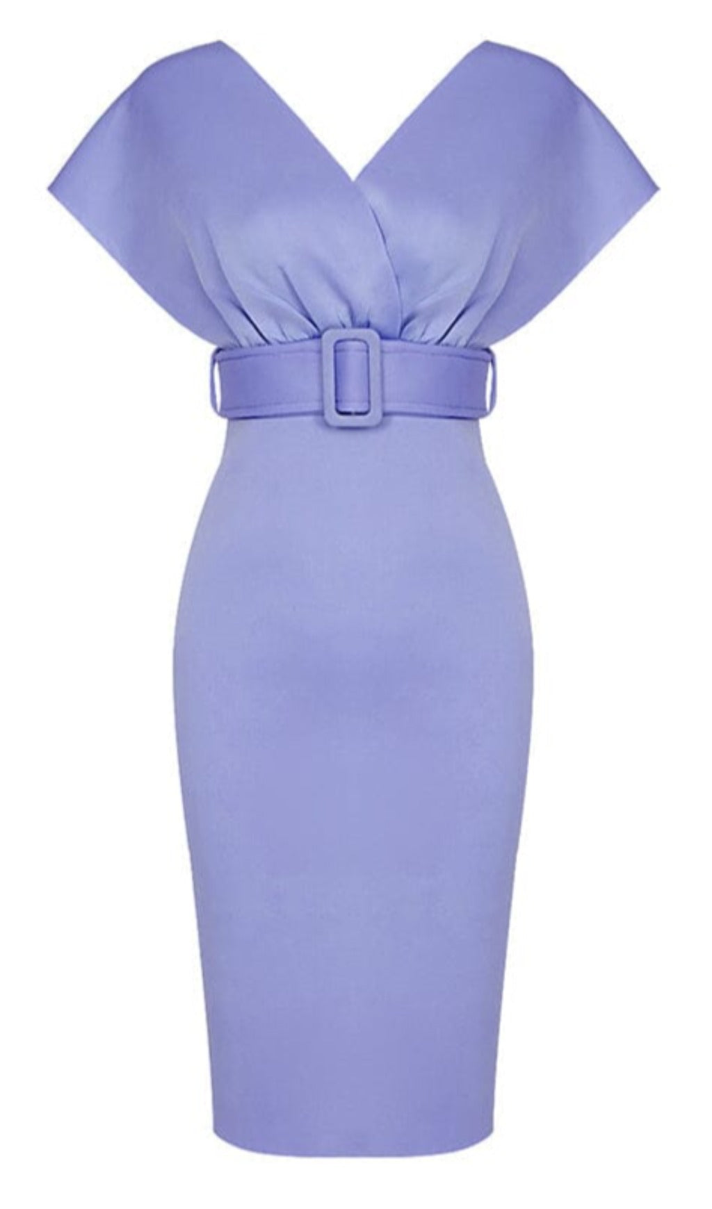 OFF SHOULDER V NECK BODYCON MIDI DRESS IN PURPLE