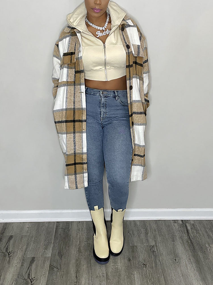 Casual Plaid Turndown Collar Shirt Coat