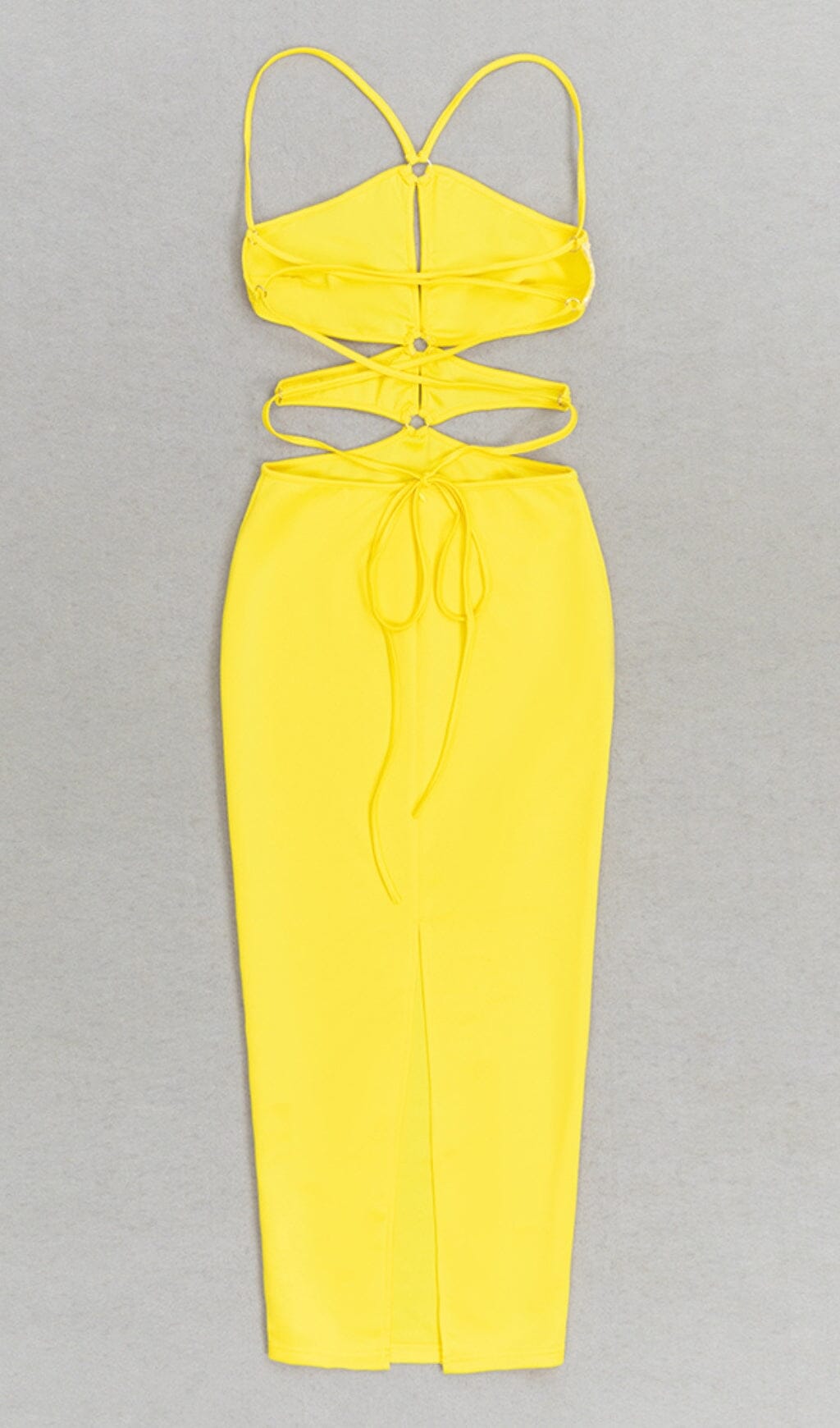 CRISSCROSS HALTERNECK CUTOUT MIDI DRESS IN YELLOW