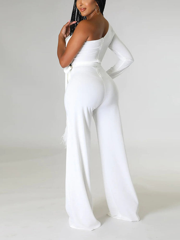 One Shoulder Solid Jumpsuit