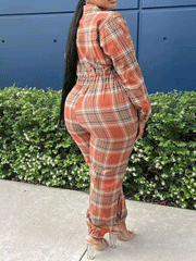 Plaid Front Zipper Jumpsuit