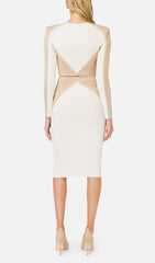 BANDAGE SLIM SPLICE TWO PIECE WRAP DRESS IN APRICOT WHITE