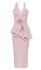 APPLIQUÉD BANDAGE MIDII DRESS IN PALE PINK