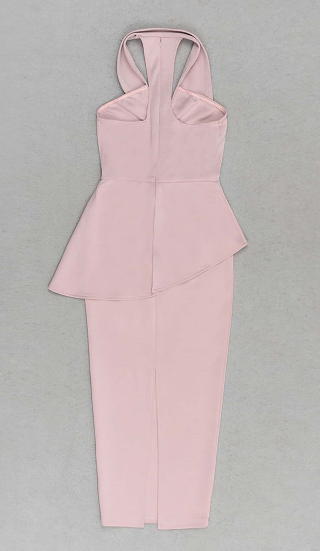 APPLIQUÉD BANDAGE MIDII DRESS IN PALE PINK