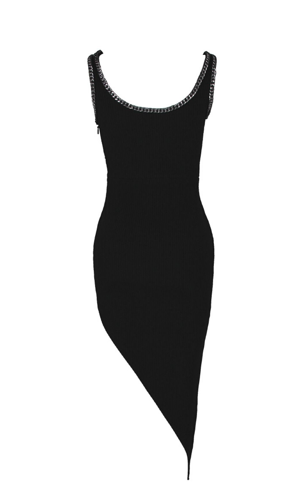 ASYMMETRIC BANDAGE MIDI DRESS IN BLACK