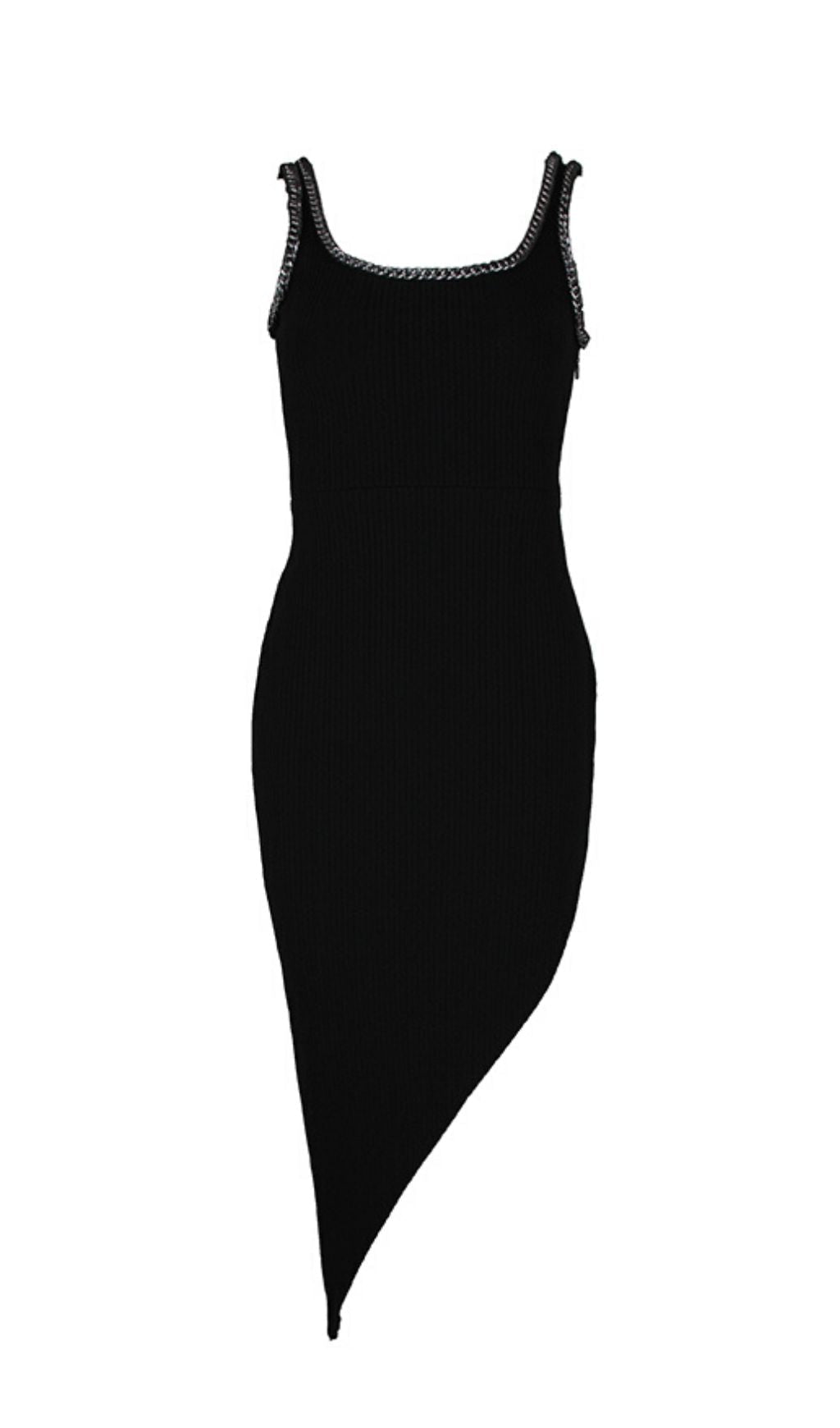 ASYMMETRIC BANDAGE MIDI DRESS IN BLACK