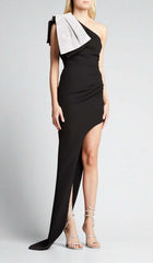 ASYMMETRIC DIAMOND HIGH-LOW DRESS IN BLACK