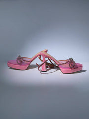 BOW CRYSTAL HEELS IN PINK