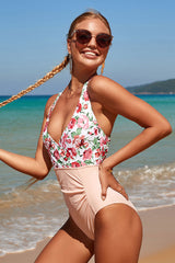 Pink Flower Print Strappy Girly One Piece Swimwear