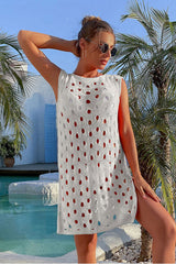 LuckyBop White Hollow-Out Sweet Side Slit Beachwear