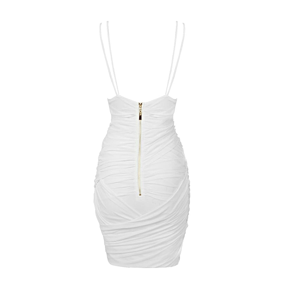 RUCHED SUSPENDER MINI DRESS IN WHITE