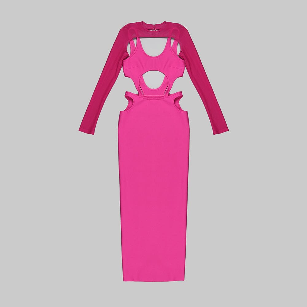 CUT OUT HIP WRAP MIDI DRESS IN PINK