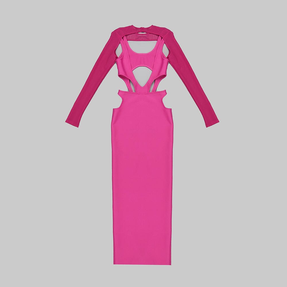 CUT OUT HIP WRAP MIDI DRESS IN PINK