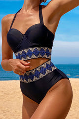 Rhombus Pattern Patchwork Retro Bikini