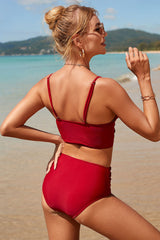 Red Classic Ruched Drawstring Knot Bikini