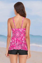 Paisley Print Retro Tiered Ruffle Tankini & Shorts